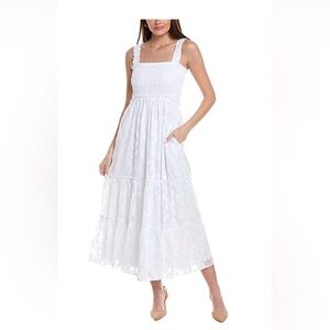 LILLY PULITZER Hadly Smocked Bodice Maxi Dress Resort White Crepe Swirl  M $248